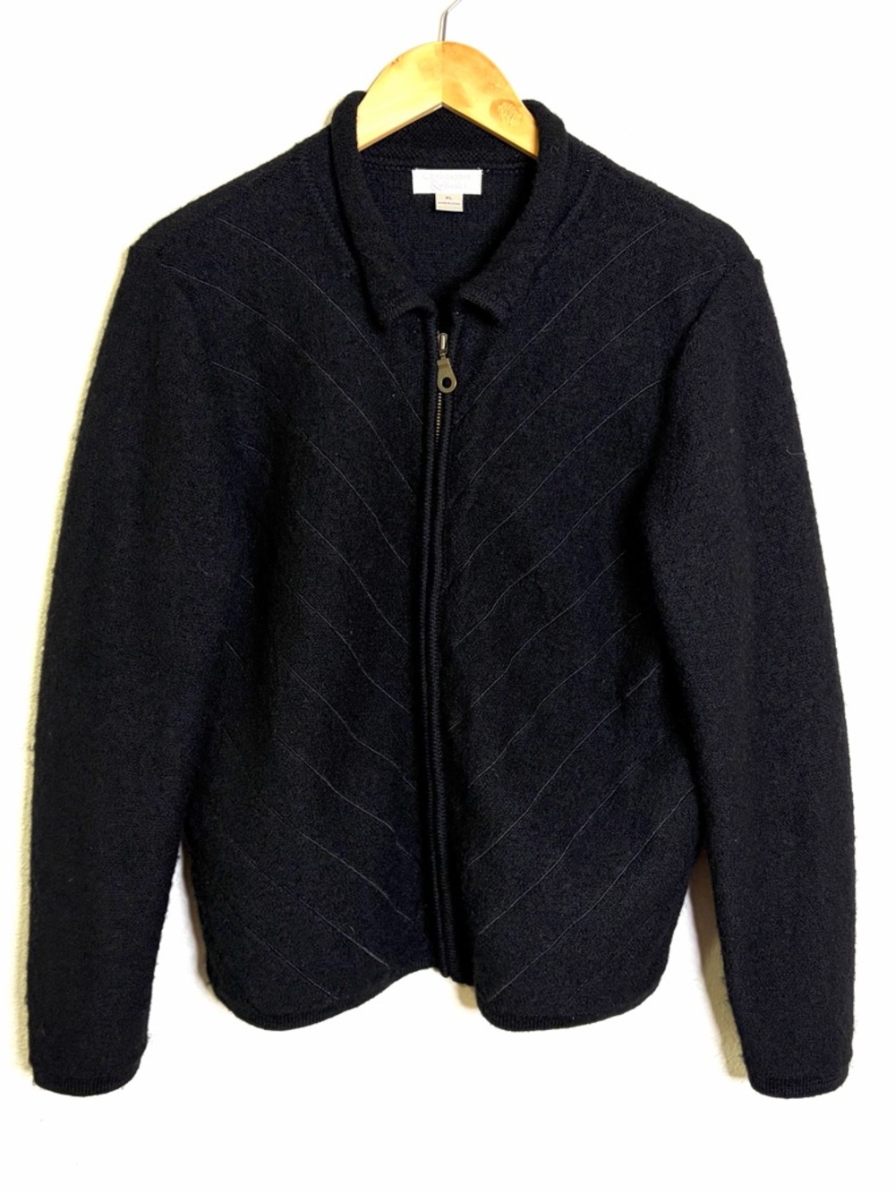 100% boiled wool jacket Christopher & Banks Black Zip-Front Cardigan sweater XL